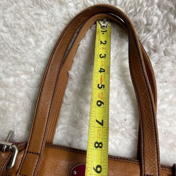 Fossil Key -Per Quilted Fabric burgundy shoulder bag brown leather trim & straps - Picture 8 of 12